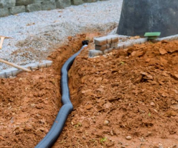 French drain system pipe installation